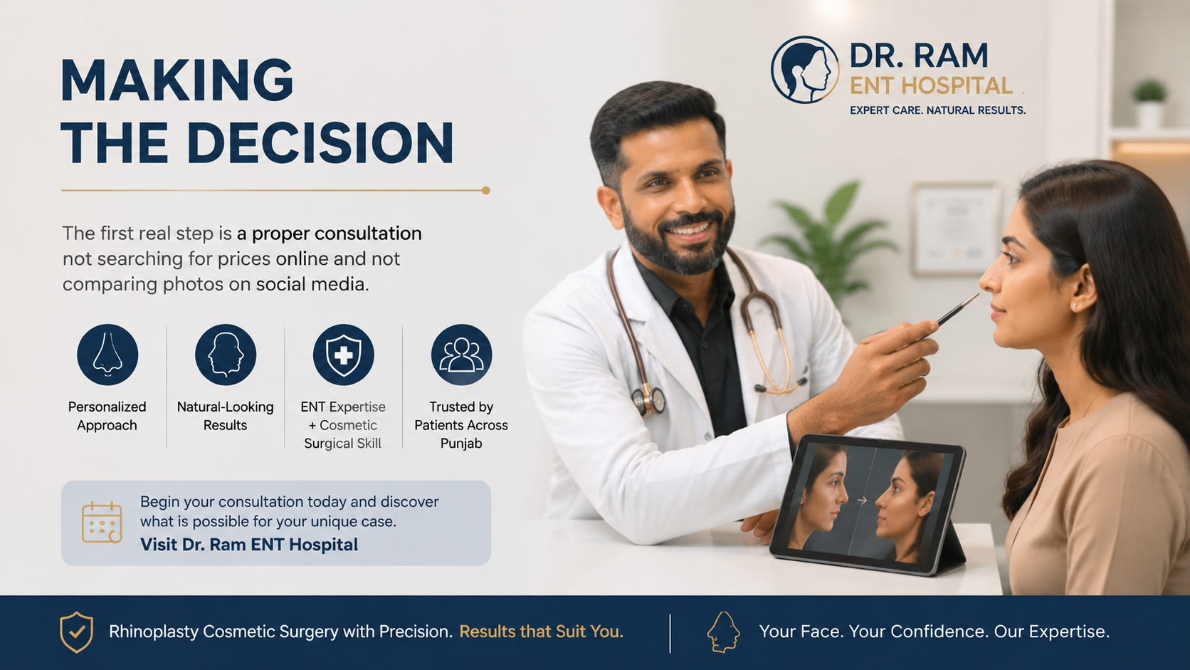 Rhinoplasty cosmetic surgery consultation with expert ENT doctor in Punjab