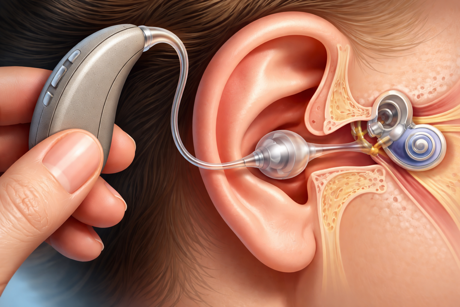Digital hearing aid in ear anatomy